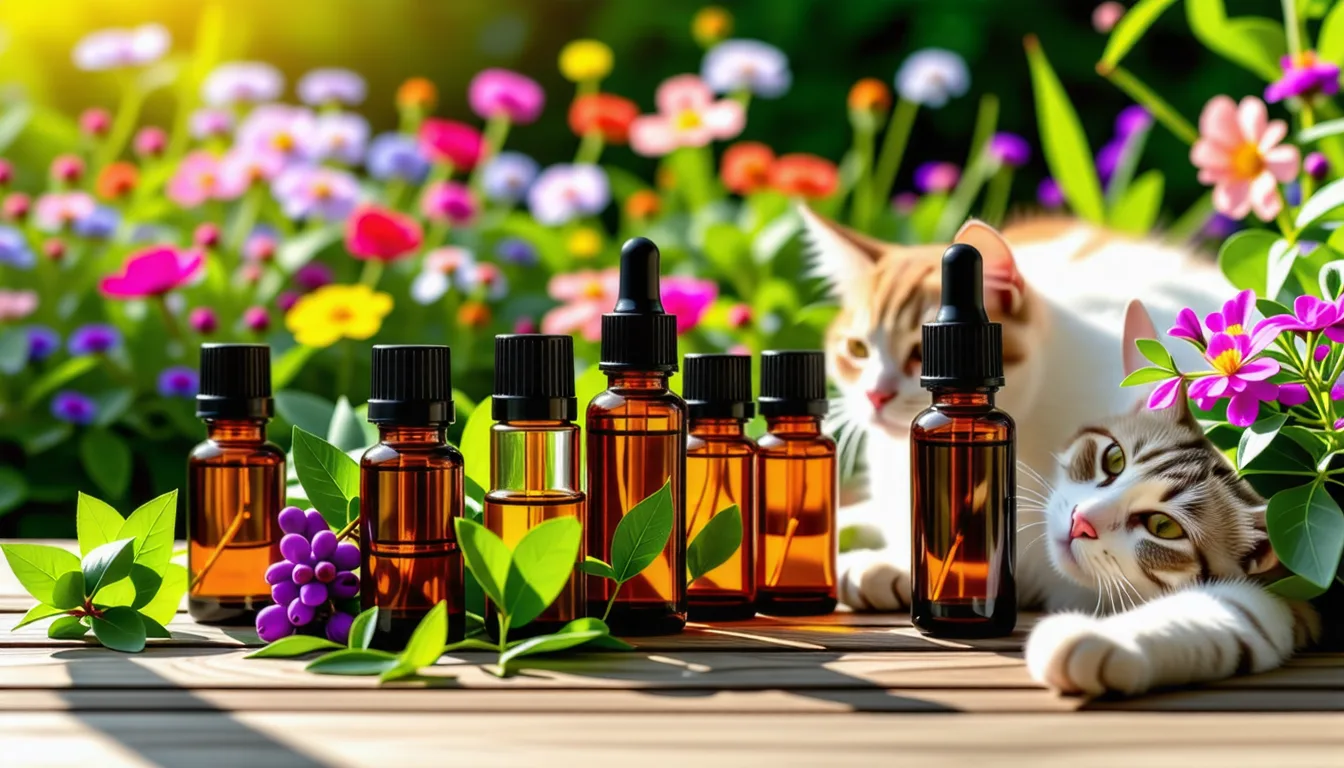 Chat tigré assis au milieu d un massif de fleurs dans un jardin ensoleille