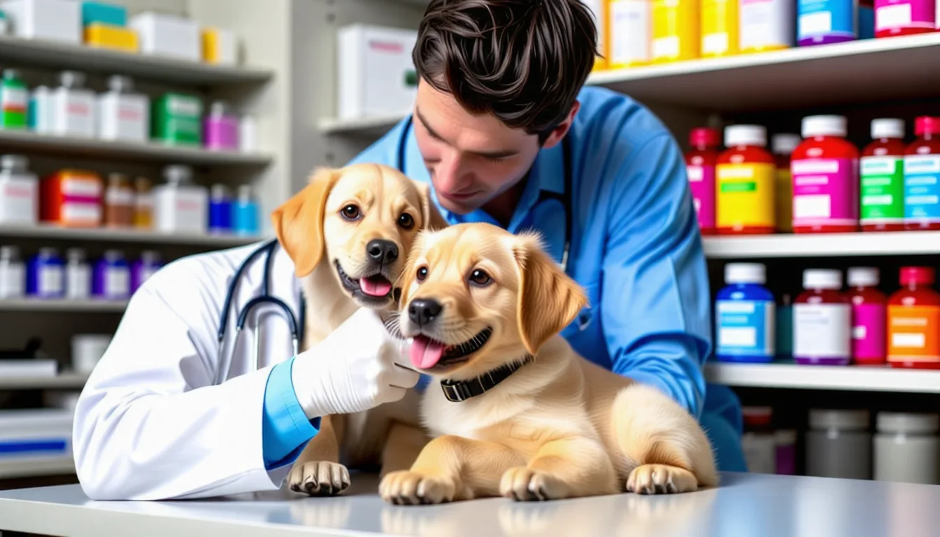 Jeune chiot examiné sur une table de consultation vétérinaire