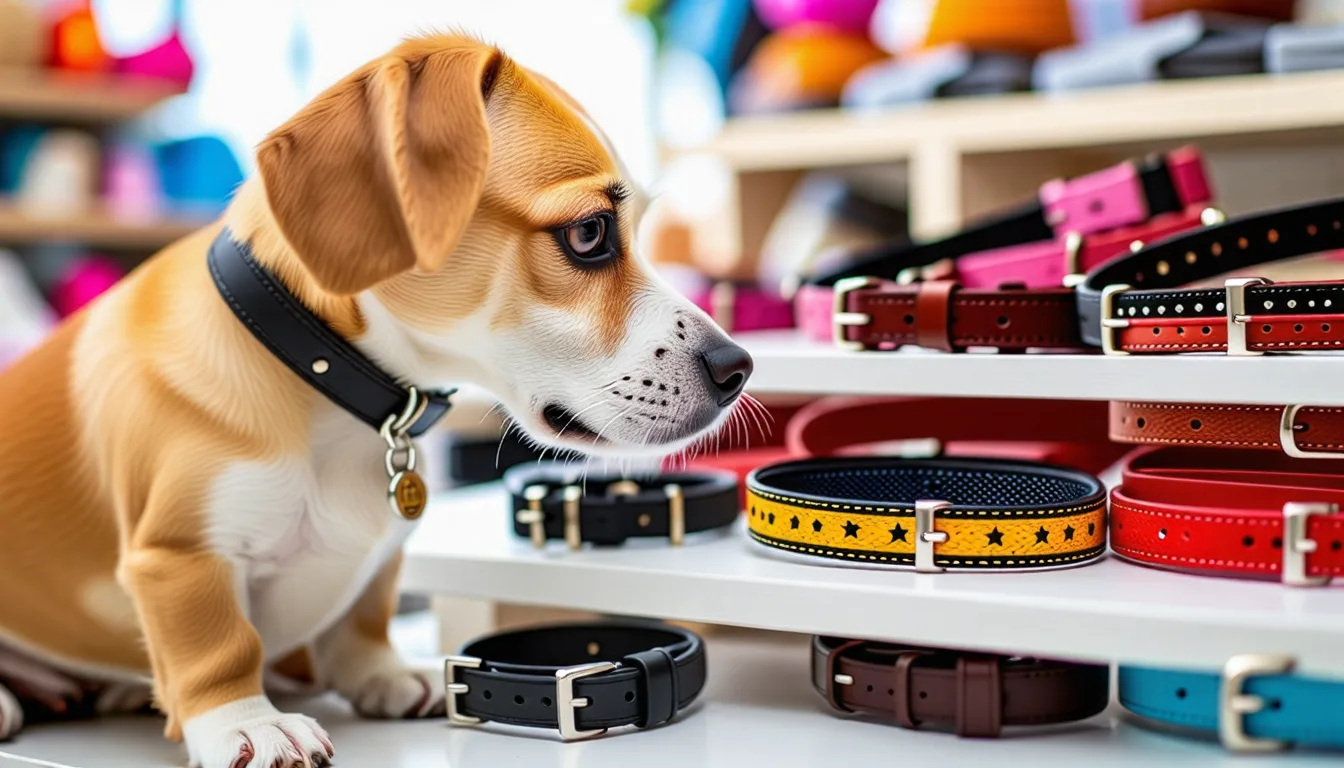 Mains ajustant un collier en nylon autour du cou d'un chien attentif