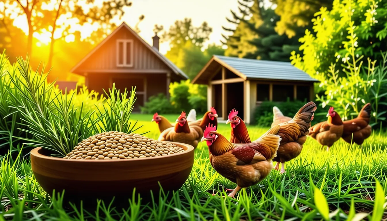 Poules rousses picorant dans un enclos herbeux devant un poulailler en bois