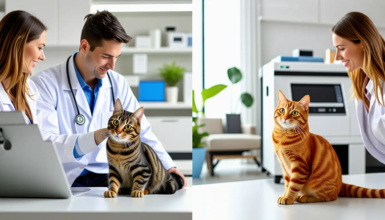 Chat installé sur la table d un scanner vétérinaire pendant un examen d imagerie
