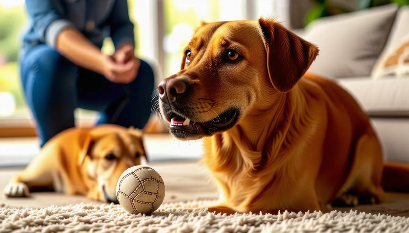 Un chien tenu en laisse fait connaissance avec la personne qui va le garder