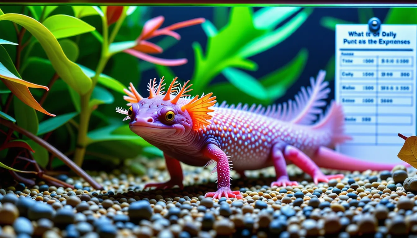 Axolotl clair aux branchies roses posé au fond d'un aquarium, vu de profil