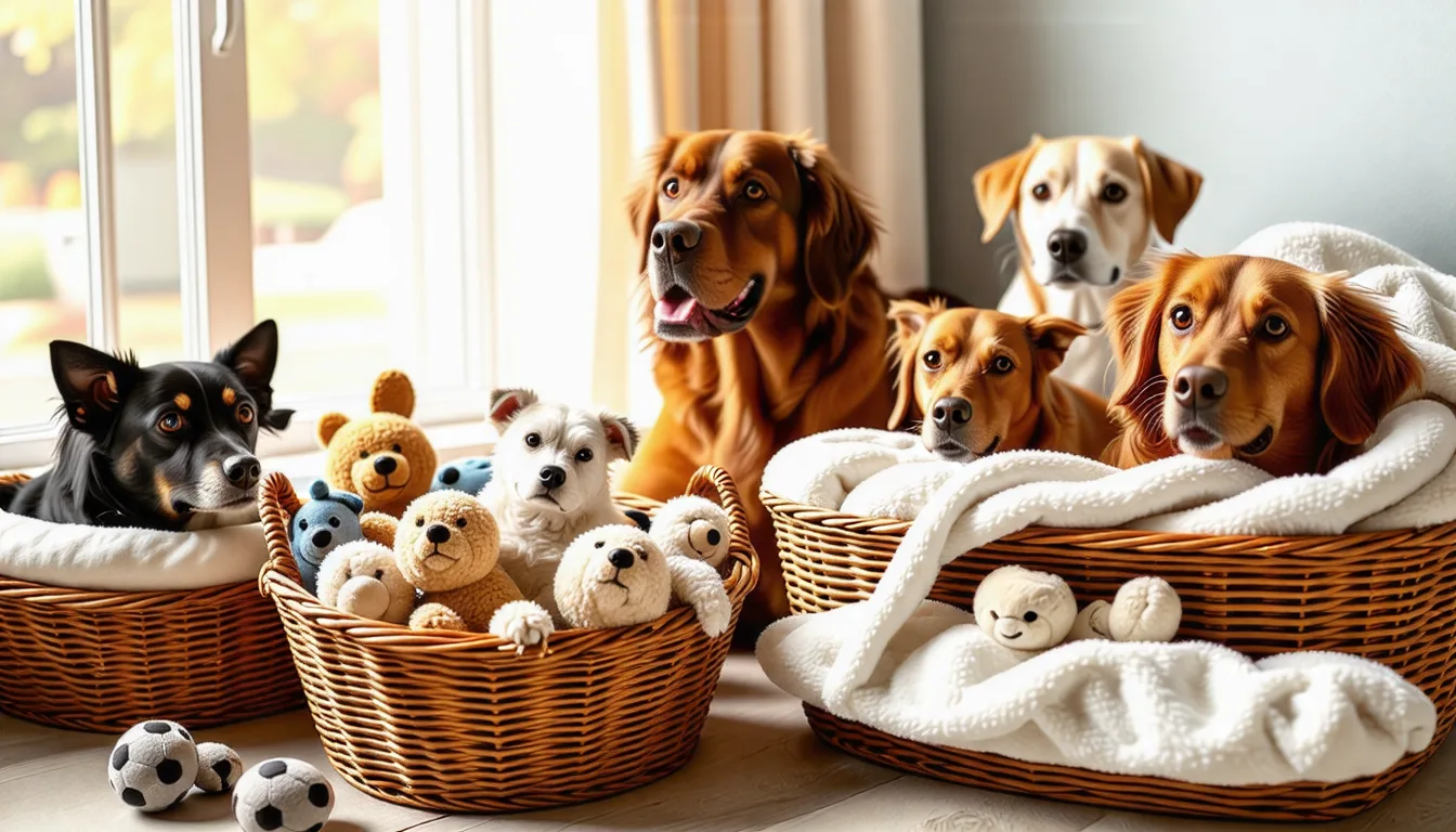 Petit chien roulé en boule dans un panier rond à bords rembourrés