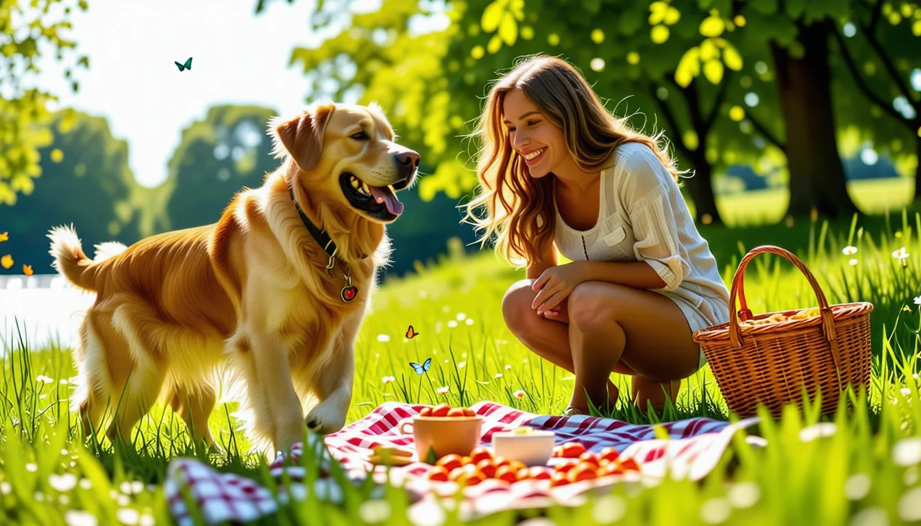 Chien tenu en laisse sur un sentier ensoleillé pendant une promenade d'été