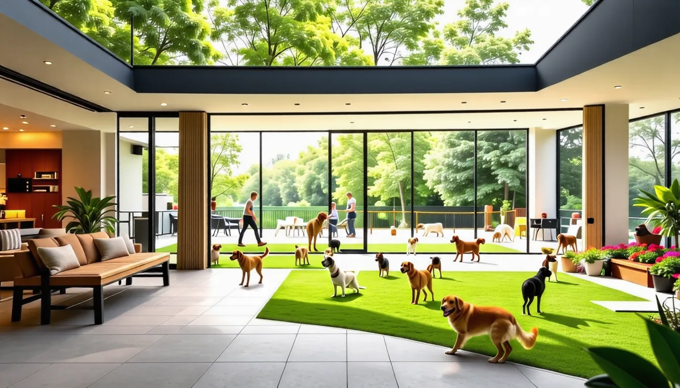 Chiot assis dans un enclos métallique ouvert, tapis et jouets au sol