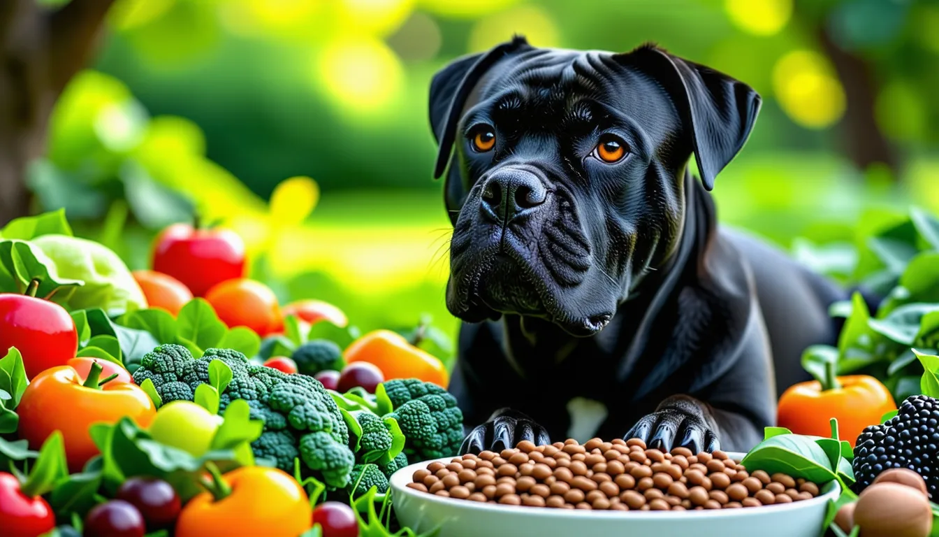 Cane Corso gris assis dans un salon, regard tourné vers son maître