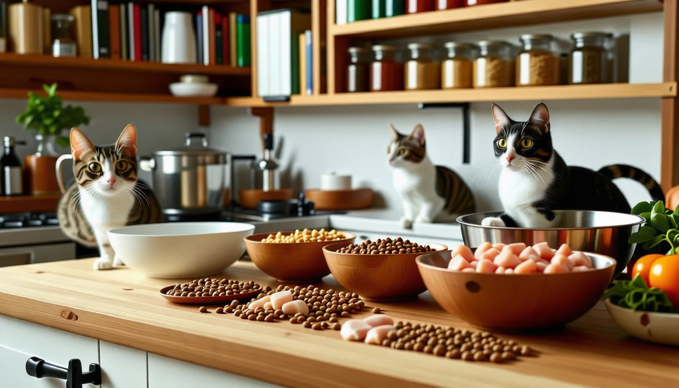Croquettes maison refroidissant sur une plaque à côté d'un chat curieux