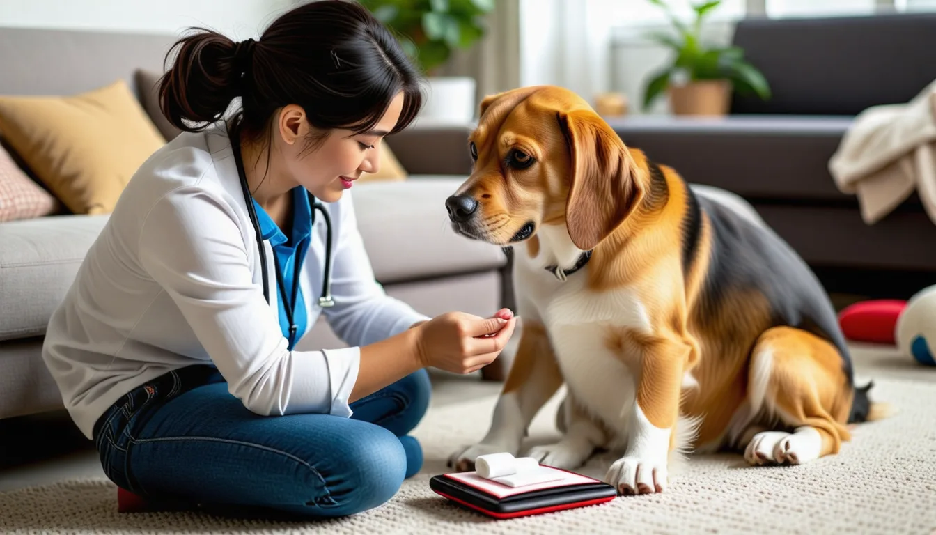 Patte avant d'un chien examinée et maintenue par une main humaine