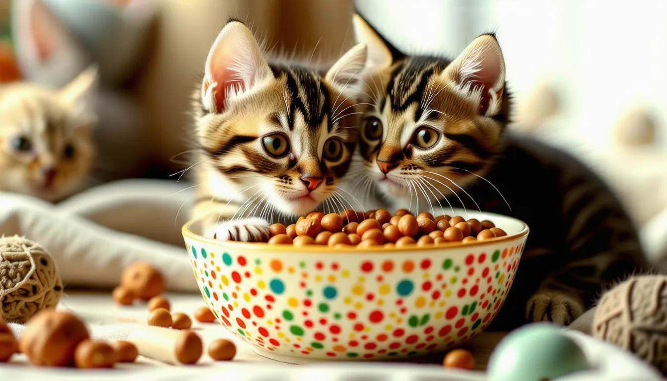 Chaton roux de quelques semaines mangeant de la pâtée dans une assiette plate