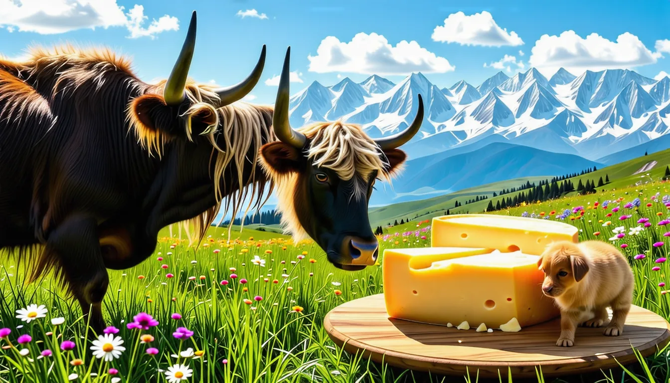 Bâton de fromage de yak séché posé à côté d'un chien qui le mâche
