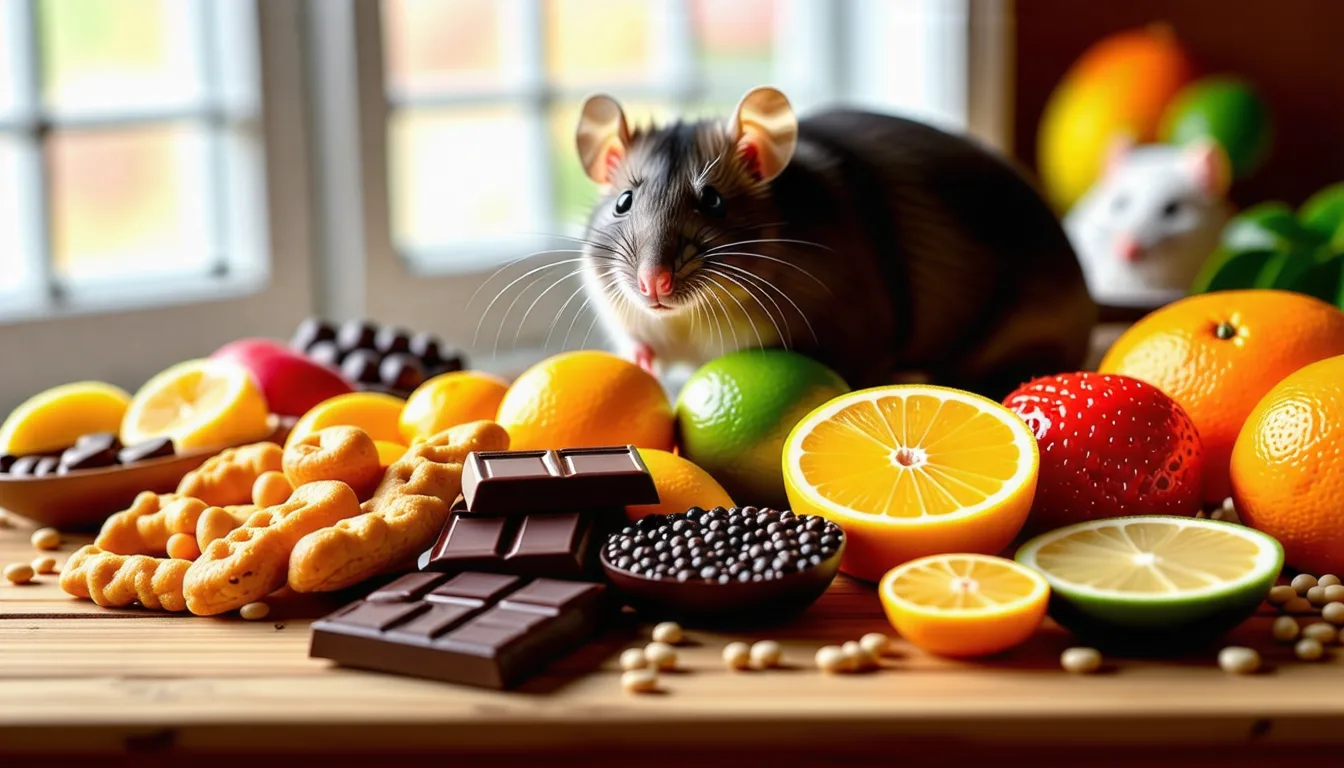 Deux rats domestiques bruns et blancs près d'une coupelle de nourriture