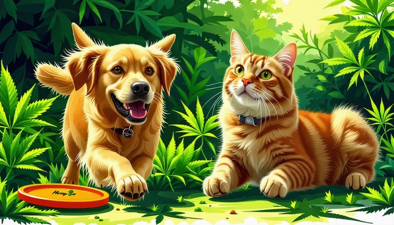 Flacon d'huile de chanvre et graines posés à côté d'un chien couché