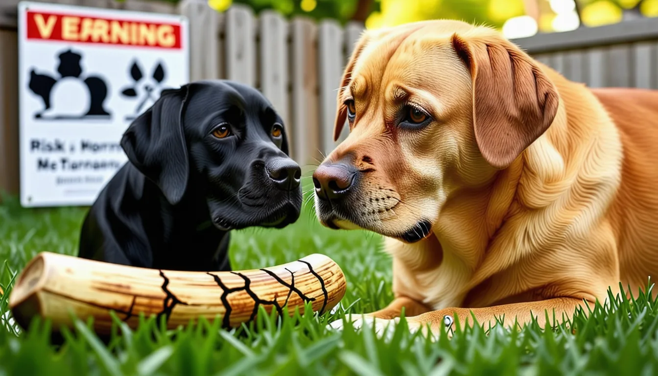 Gros plan sur un chien mordant un tronçon de corne posé au sol
