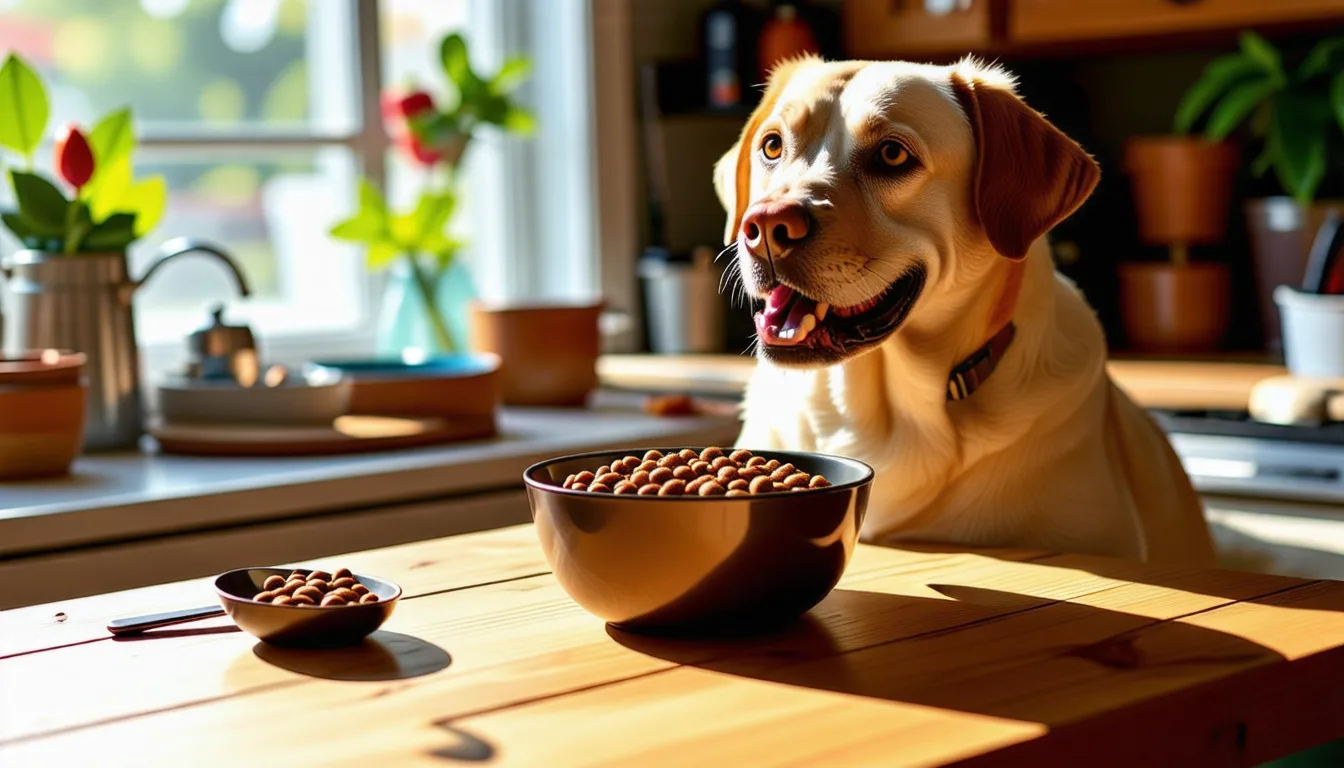 Pâtée pour chien servie dans une gamelle posée au sol