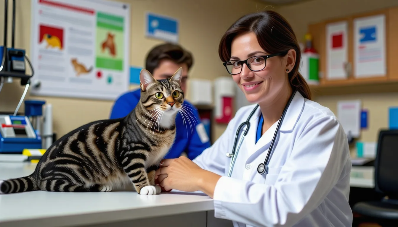 Chat blanc et gris endormi après une opération, collerette autour du cou