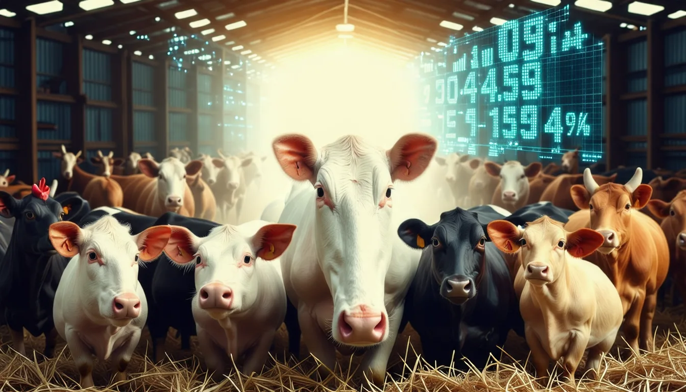 Poulets d'élevage serrés dans un bâtiment industriel éclairé artificiellement