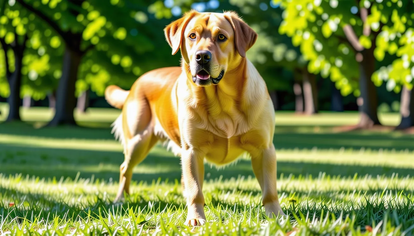 Chien adulte de profil sur une balance vétérinaire, silhouette bien visible