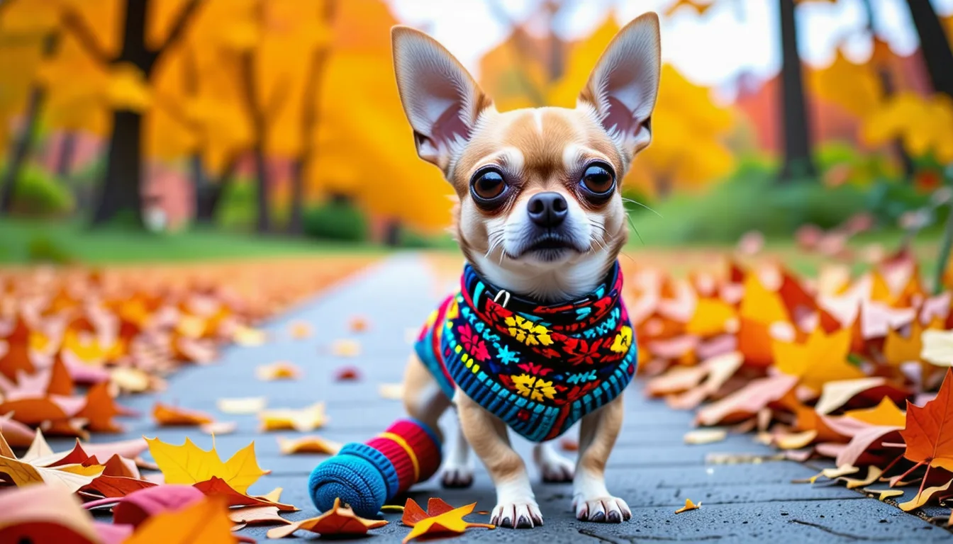 chihuahua portant une petite doudoune matelassée dans les bras de son propriétaire