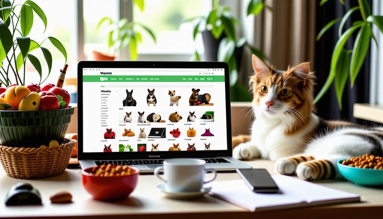 colis en carton ouvert contenant des sachets de croquettes et un jouet pour animal