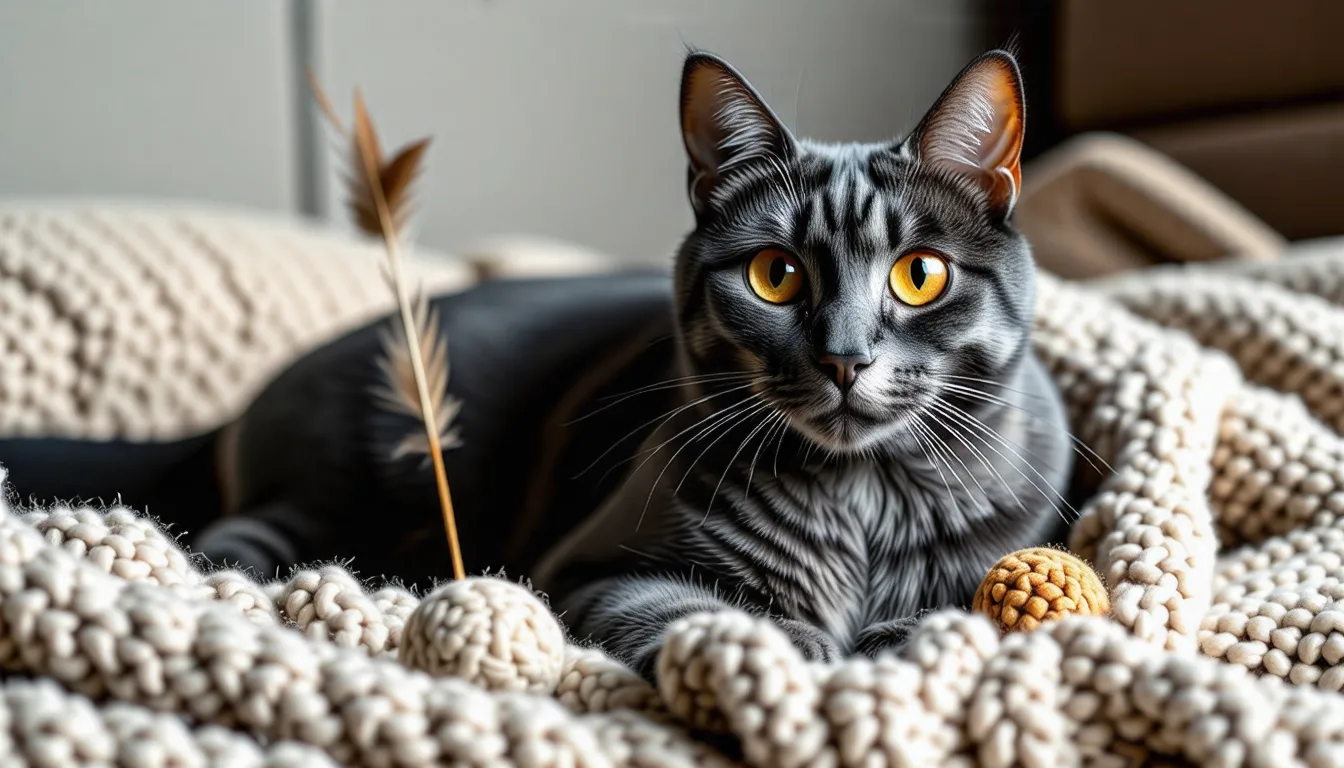 chat Chartreux au pelage bleu-gris et aux yeux cuivrés, assis de profil