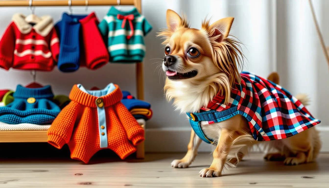 petit chien portant un manteau matelassé en laisse sur un trottoir en hiver