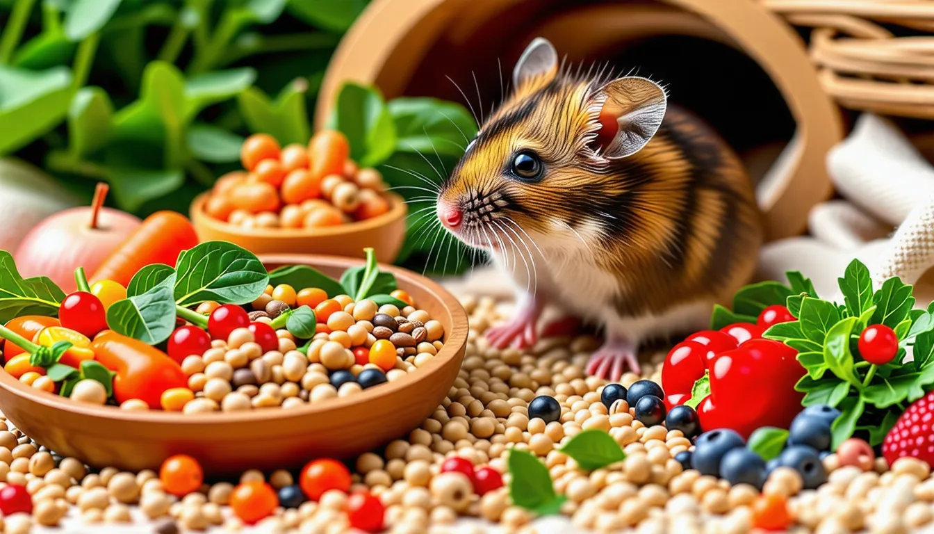 hamster mangeant des granulés et un morceau de carotte dans une gamelle