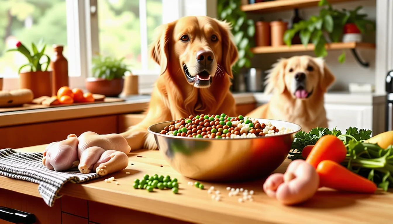 gamelle de ration maison pour chien composée de viande, riz et légumes coupés