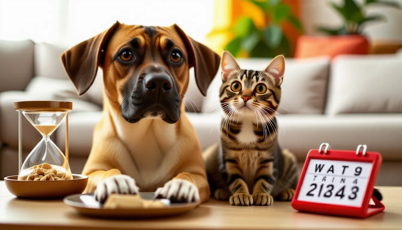 chat et chien assis côte à côte devant un vétérinaire tenant un dossier