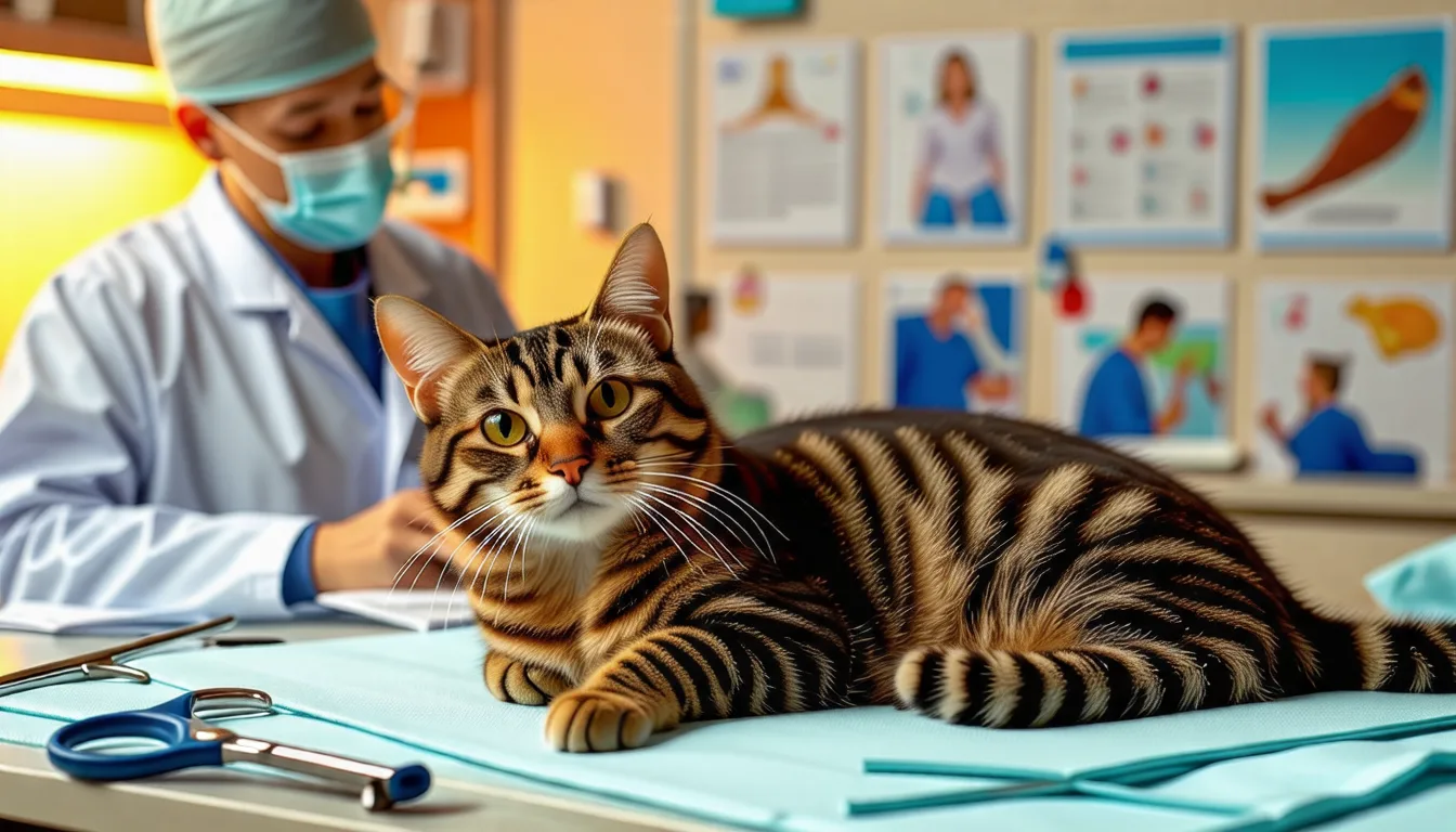 Chat portant une collerette de protection après une opération, allongé sur une couverture