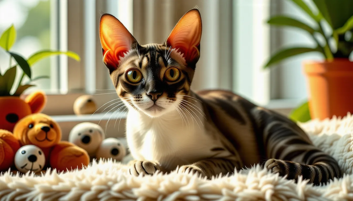 chat Devon Rex aux grandes oreilles et au pelage bouclé et clairsemé