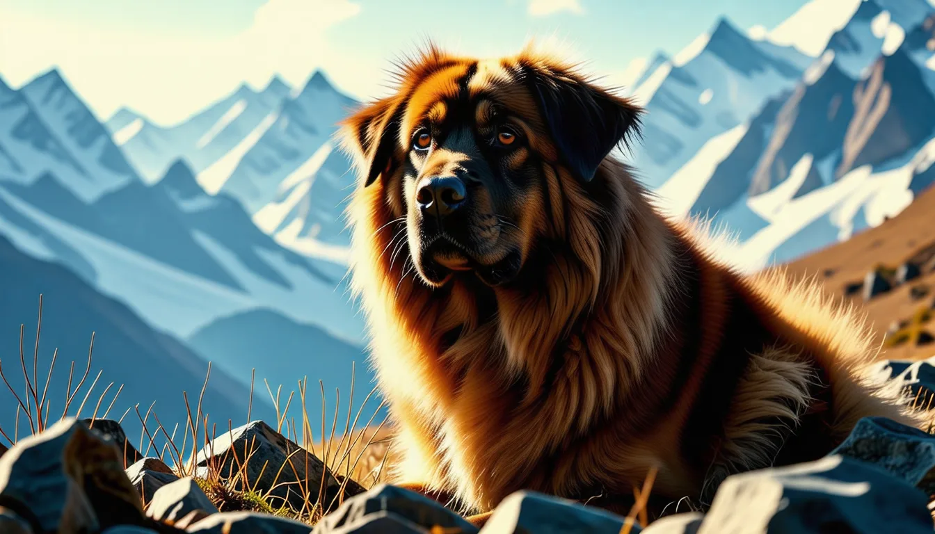 un dogue du tibet au pelage sombre et dense, posté en position de garde