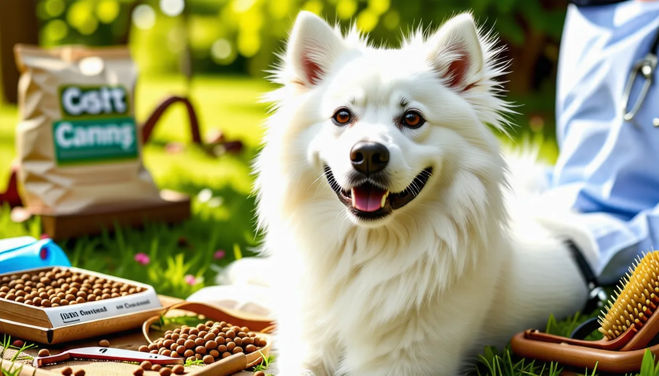 chien Samoyède au pelage blanc et épais assis dans la neige