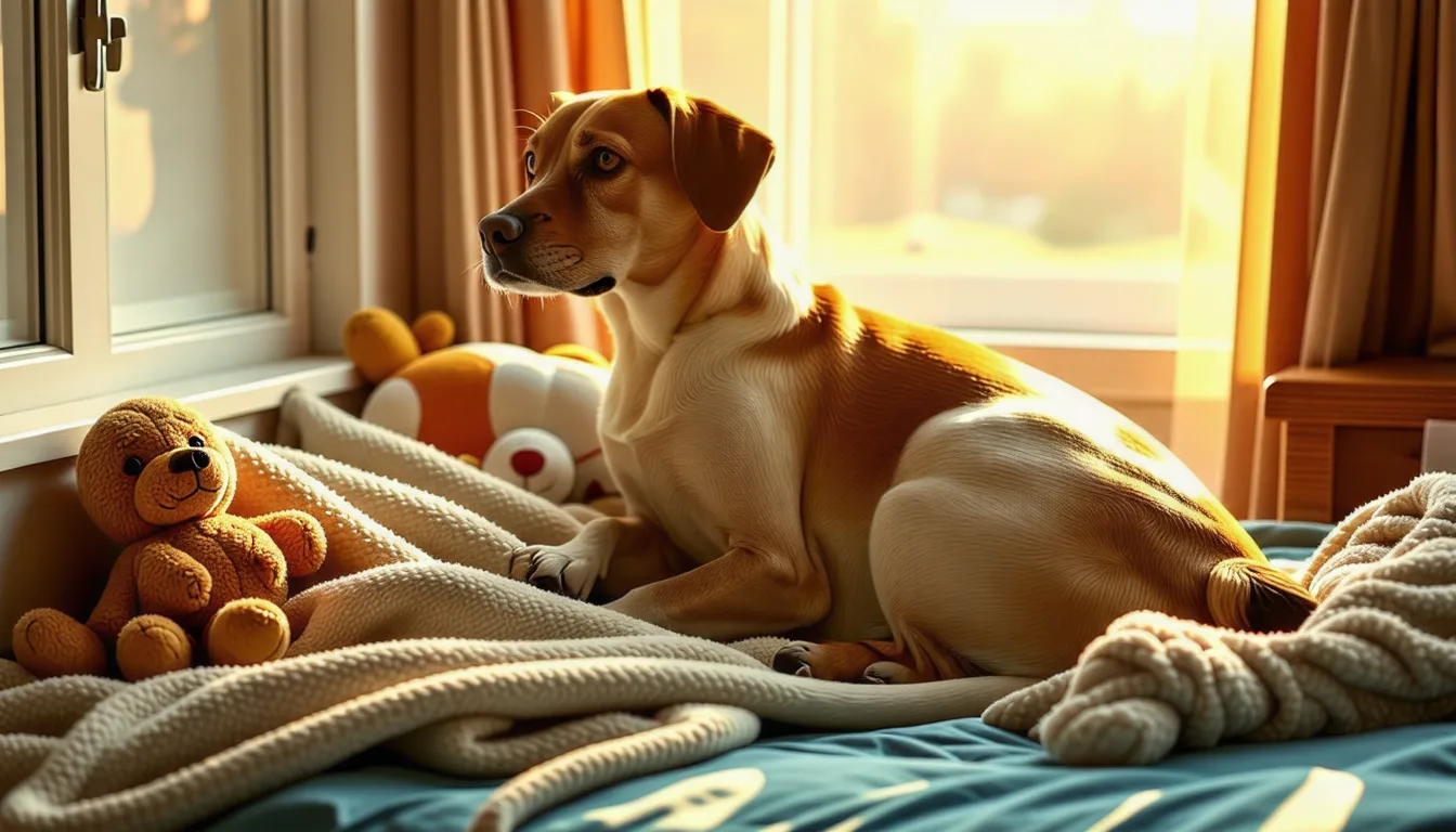 chienne gestante allongée au repos dans un panier douillet