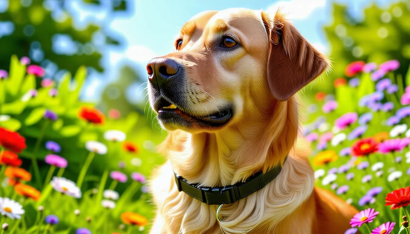 chien portant un collier anti-puces beige autour du cou, vu de profil