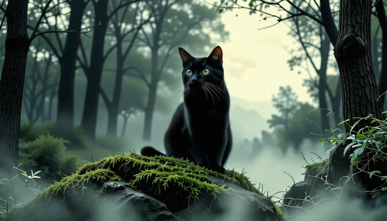 portrait rapproché d'un chat au pelage noir uniforme, oreilles dressées, dans une lumière douce
