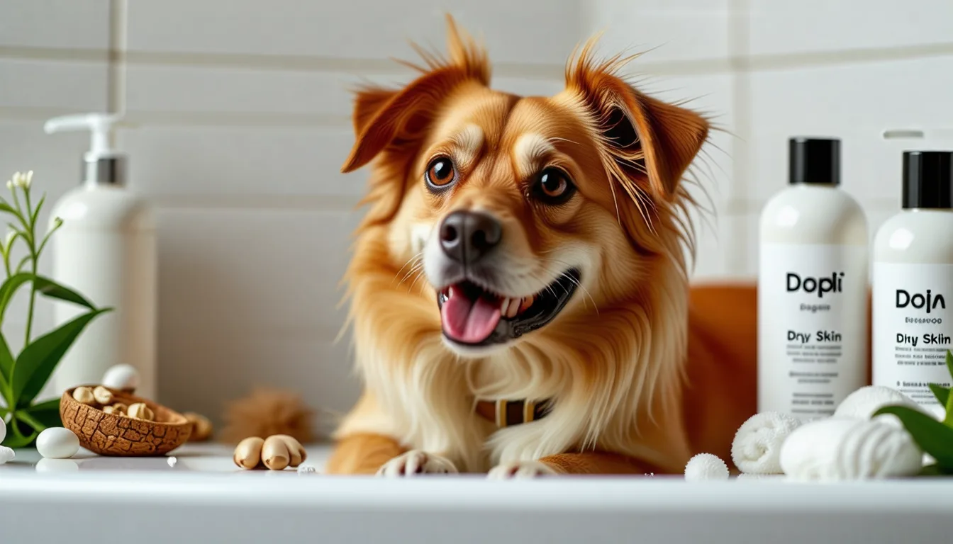 Chien lavé dans une bassine, mousse de shampoing sur le pelage du dos.