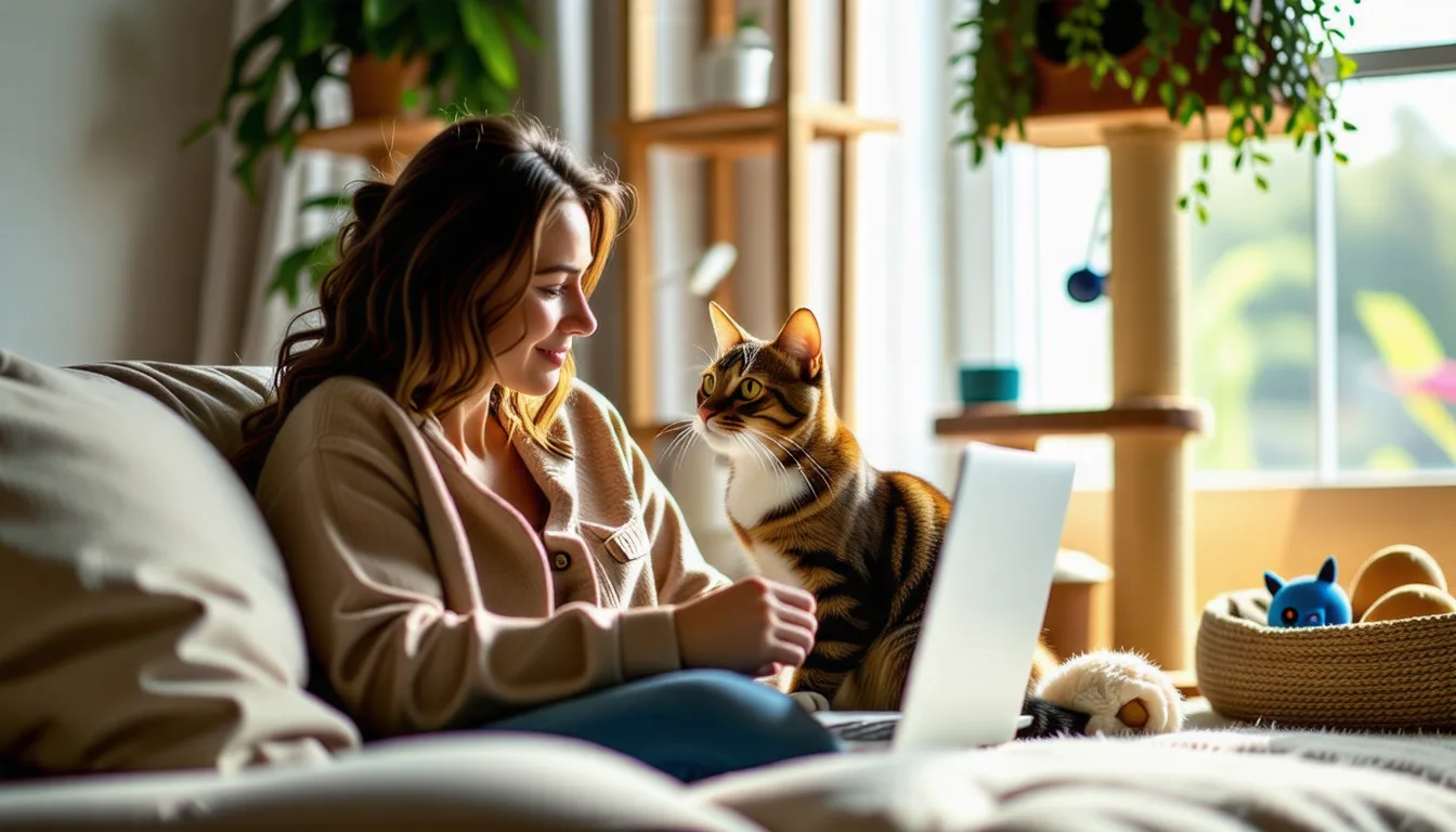 chat assis face à des documents et une calculette, évoquant la comparaison de contrats d'assurance