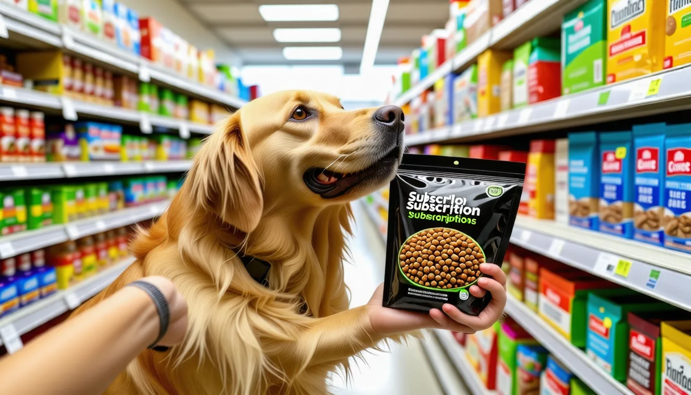sac de croquettes pour chien et boîte de livraison ouverte sur une table
