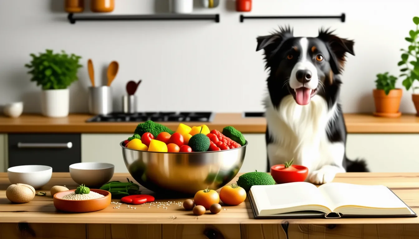 Chien qui mange une ration ménagère fraîche dans une gamelle en inox