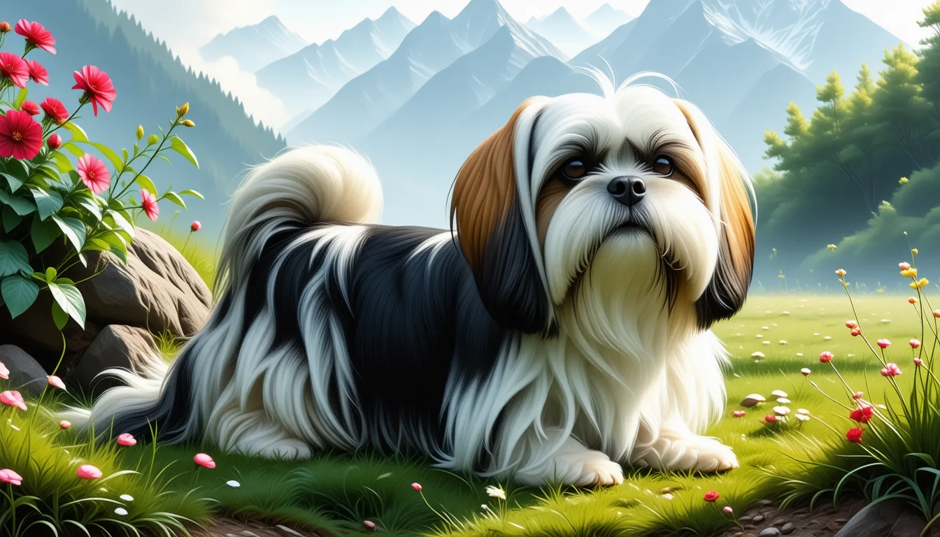 Lhassa Apso au pelage long et doré, assis, regard attentif tourné vers l'objectif