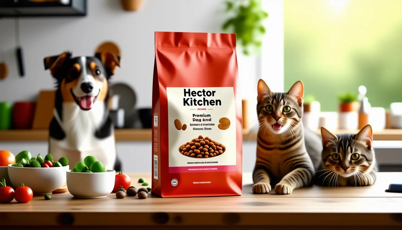 paquets de croquettes empilés à côté d'un carton de livraison pour chien et chat