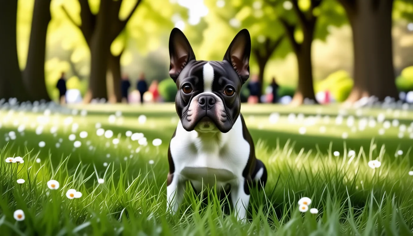Boston Terrier noir et blanc assis, oreilles dressées, regard vif