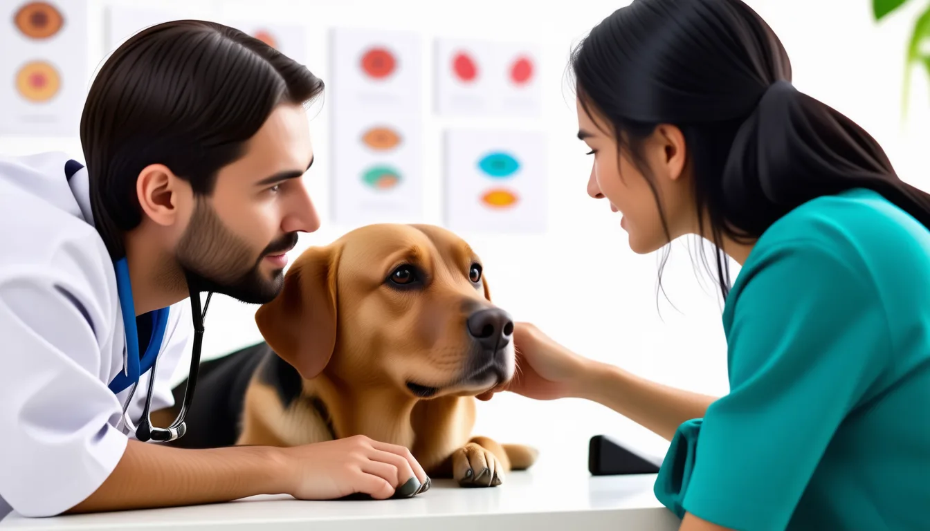 gros plan sur l'œil rougi et légèrement gonflé d'un chien au pelage beige
