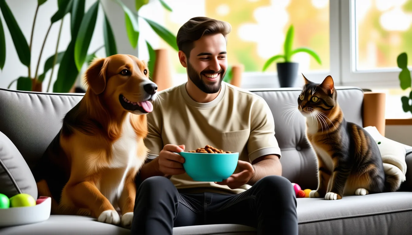 Chien et chat côte à côte devant un vétérinaire tenant un dossier médical.