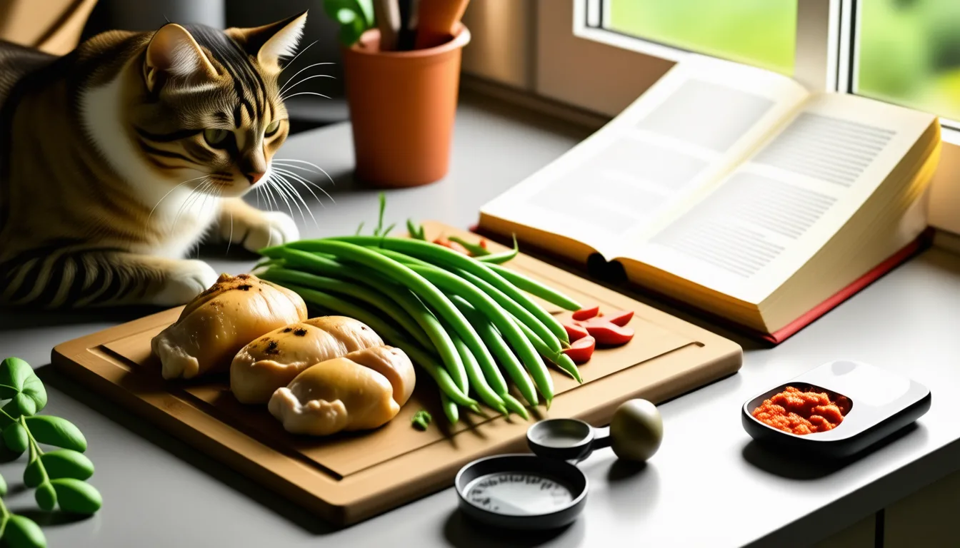 morceaux de poulet et de légumes cuits disposés dans une gamelle pour chat