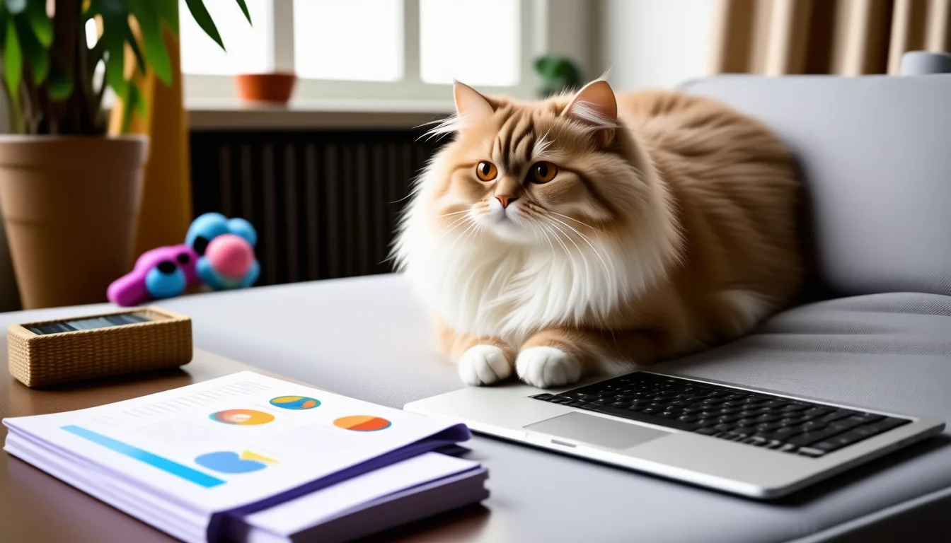 chat persan au pelage long assis sur un fauteuil, regardant vers l'objectif