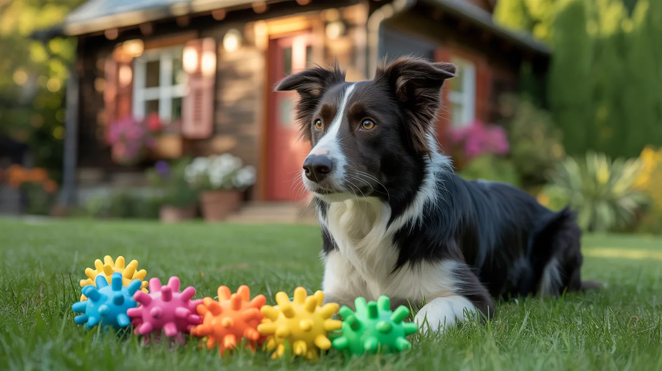 Chien de race Border Collie qui observe attentivement son maître dans un jardin.